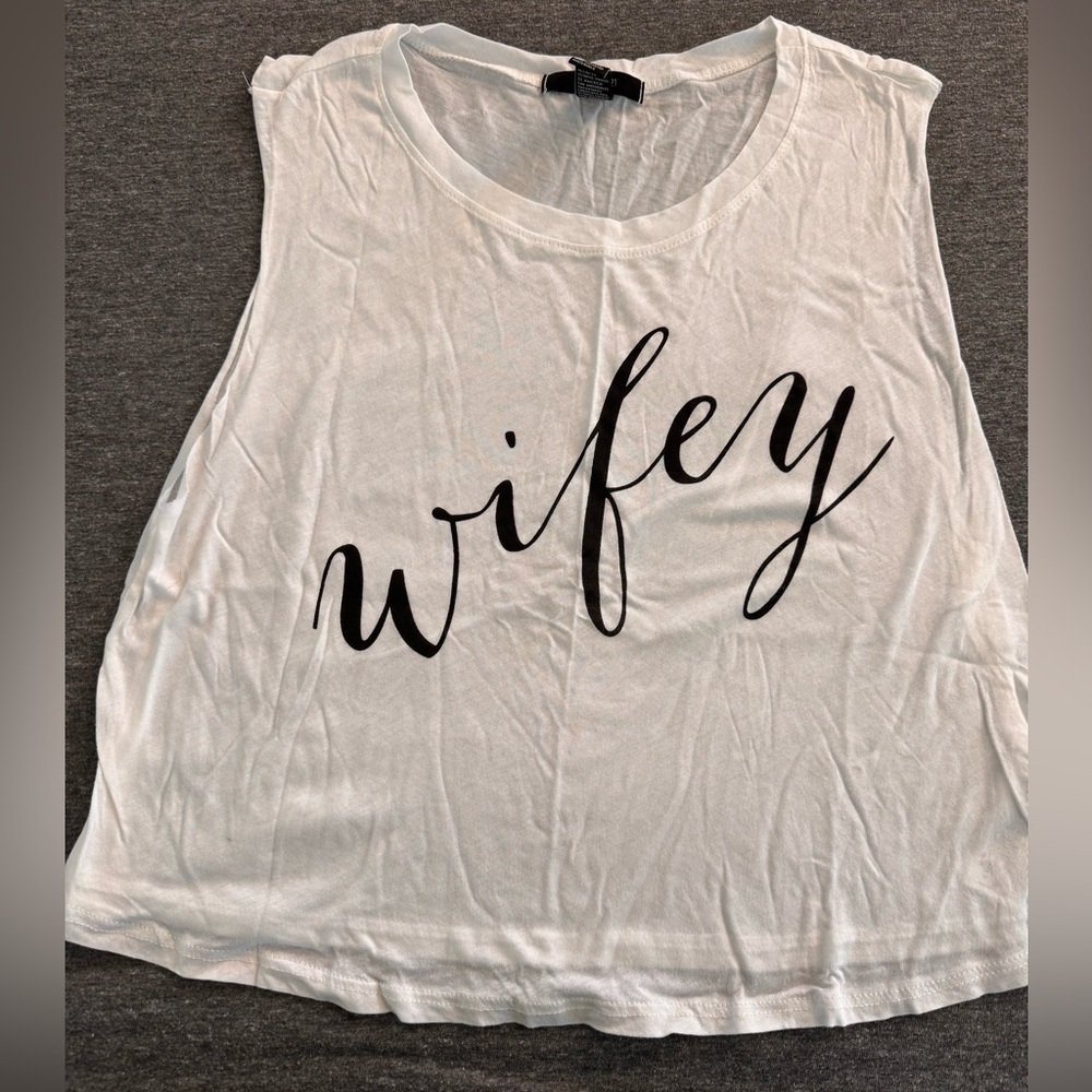 Forever 21 White 'Wifey' Graphic Tank Cropped Top